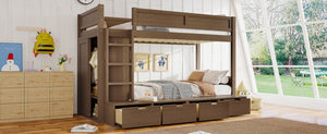 English Elm Twin Triple Bunk Bed Metal L-shaped Frame Sleeps Three Kids White Finish Brown W1580S00644