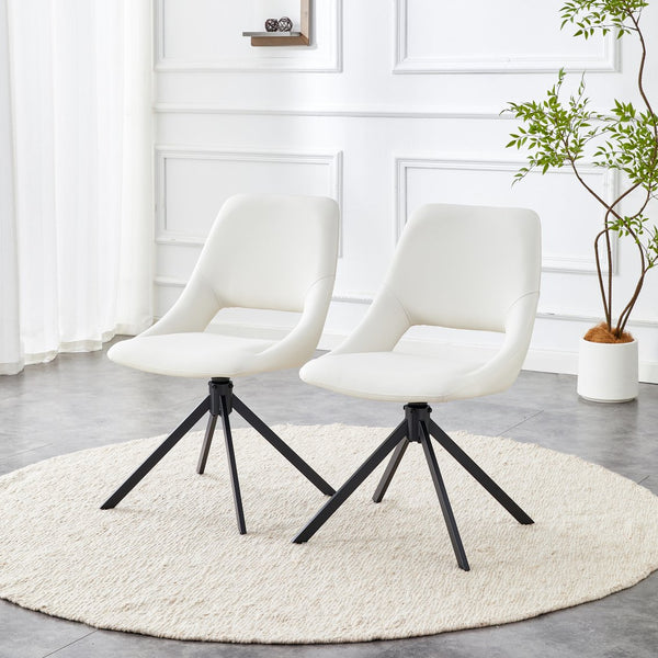 English Elm Dining Chairs Set Of 2 - Elegant Swivel Design With Scratch-Resistant Leather & Metal Frame, White W3493P347179