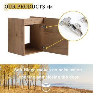 English Elm 18'' Floating Wall-Mounted Bathroom Vanity with Ceramic Sink, Soft-Close Door & Space-Saving Design Imitative Oak W999P236339