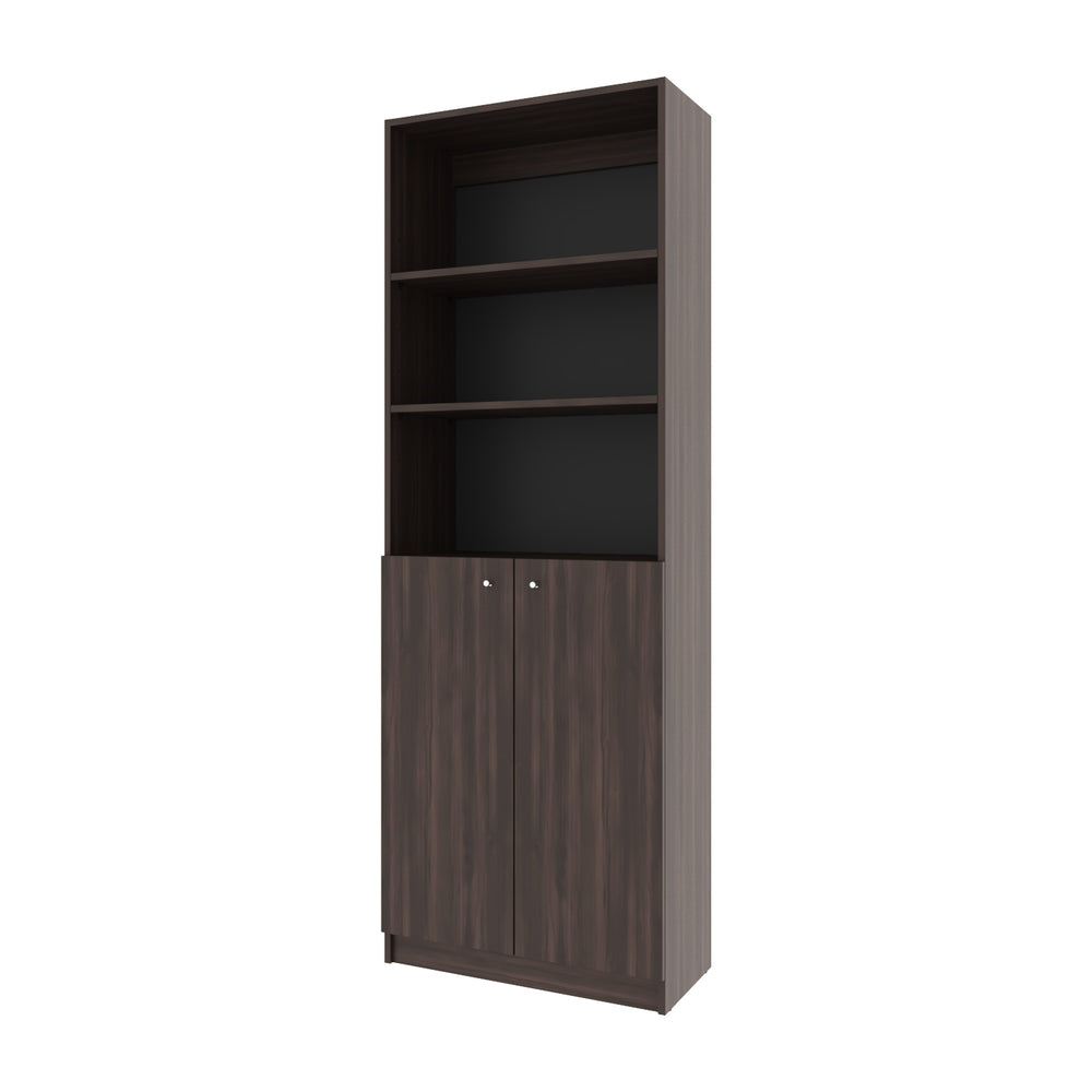 English Elm Fm Furniture Beyerville Bookcase - Stylish Open Shelving & Concealed Storage In Stained Walnut Finish B128P301396