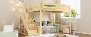 English Elm Twin Low Loft Bed Solid Pine Frame Kids Study Desk Blackboard Storage White Natural W1580S00549