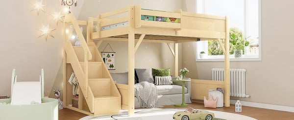 English Elm Twin Low Loft Bed Solid Pine Frame Kids Study Desk Blackboard Storage White Natural W1580S00549