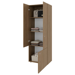 English Elm FM Tolleson 3-Door Tall Wardrobe Cabinet with Full-Length Rod, 4 Shelves, Scratch-Resistant Finish Natural 70.87 L x 23.62 W x 5.51 H B128P361084
