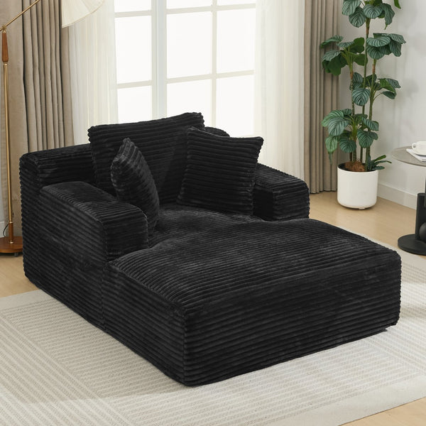 English Elm Full- Corduroy Chaise Lounge Sofa Bed 48.8" Deep Seating Modern Sleeper with Plush Pillows Black N719P288545B