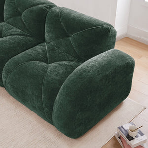 English Elm Three Seater Chenille Sofa with Ottoman Solid Wood Base Tufted Arms Living Room Green W714S01641