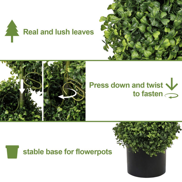 English Elm 6ft Faux Spiral Topiary Trees Uv Resistant Potted Boxwood Set for Porch or Patio W2945P379269
