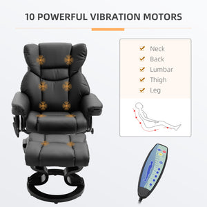 English Elm Homcom Massage Recliner Chair With Ottoman, 10 Vibration Points, 360° Swivel, Faux Leather Comfort W2225P217951