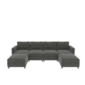 English Elm Modern Large Sectional Sofa U-Shaped 123" Modular Sofa Bed with Ottoman Storage, Plush Chenille Comfort Grey W680S00011