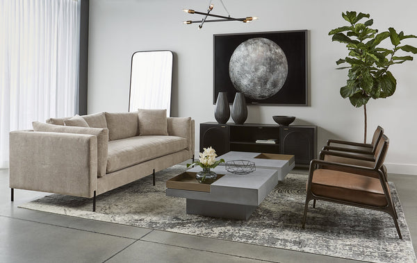 Sunpan Parsons Bookcase - Timeless Mid-Century Modern Design with Fluted Glass Doors and Matte Black Frame