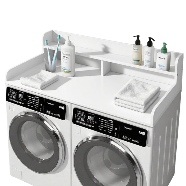 English Elm 2-Tier Washer and Dryer Countertop 54" x 27.5" Laundry Topper with 2.75" Guard for Folding Space White W3101P351070