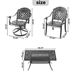 English Elm 7-Piece All-Weather Cast Aluminum Dining Set With Cushions, Umbrella Hole, And Swivel Chairs For 6 W1710S00371