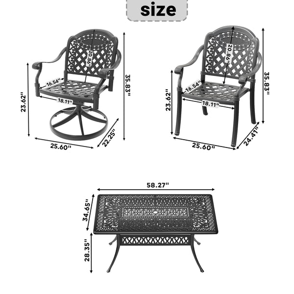 English Elm 7-Piece All-Weather Cast Aluminum Dining Set With Cushions, Umbrella Hole, And Swivel Chairs For 6 W1710S00371