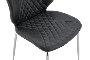 English Elm Dark Oil Waxed Faux Leather Dining Chair Set with Diamond Tufted High Back Metal Legs Dark Gray W3493P444894