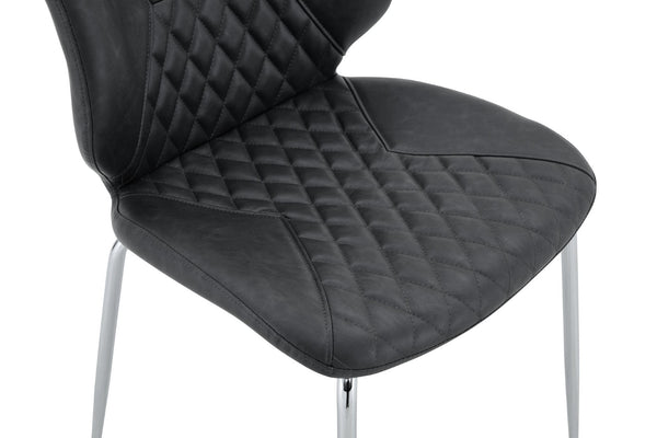 English Elm Dark Oil Waxed Faux Leather Dining Chair Set with Diamond Tufted High Back Metal Legs Dark Gray W3493P444894