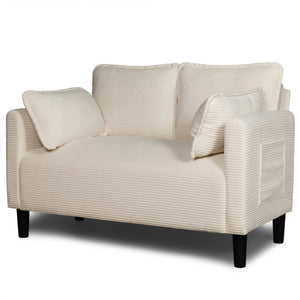 English Elm 48" Corduroy Compact Loveseat with Side Pocket Solid Wood Frame for Small Spaces Beige W2715P409864