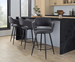 English Elm Margarite 26" Contemporary Counter Stool Set of 2 with Swivel, Faux Leather Upholstery, Footrest Grey B202S00351