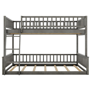 English Elm Full Xl Over Queen Bunk Bed Pine Frame with Guardrails Ladder and Slat Support Gray GX000450AAE