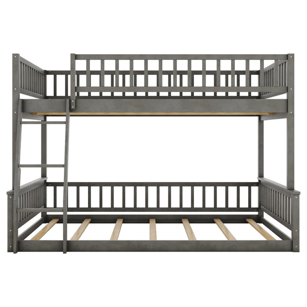 English Elm Full Xl Over Queen Bunk Bed Pine Frame with Guardrails Ladder and Slat Support Gray GX000450AAE