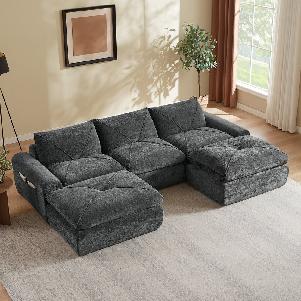 English Elm Modern Chenille Modular Sectional Sofa with Foot Pedals for Living Room Comfort Dark Gray W3396S00074