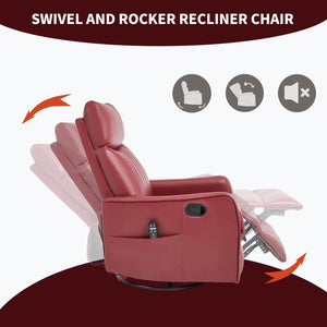 English Elm Blue Fabric Swivel Rocker Recliner with Massage Heat Nodes for Living Room Comfort Red W1803P321820