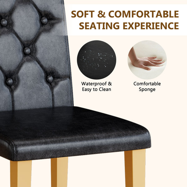 English Elm 4-pack PU dining chairs with ergonomic buckle backrest, gold metal legs, high-density sponge comfort Black+Gold W1151P295705