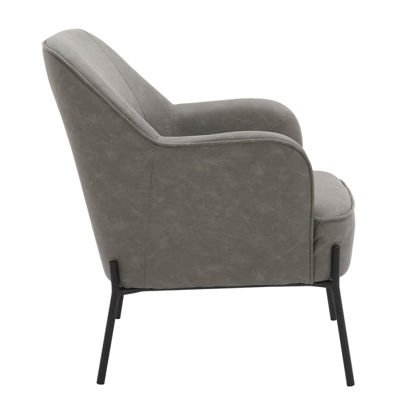 English Elm Daniella Modern Accent Chair with Bucket Seat and Metal Legs, Faux Leather Upholstery Comfortably Stylish Grey B202P223486