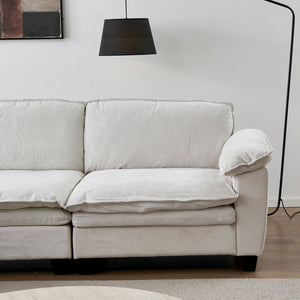 English Elm Living Room Chenille Sectional Sofa with Detachable Ottoman and Pocket Coil Cushions Beige W1097S00235