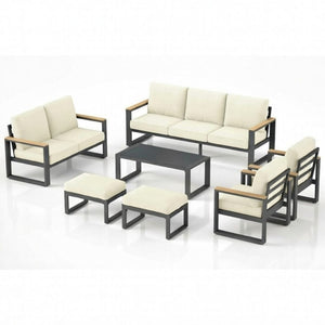 English Elm All-weather 9 Seat Aluminum Patio Conversation Set with Tempered Glass Table Beige+Grey B082S00114