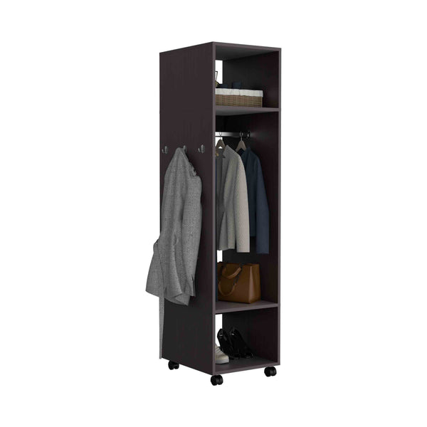 English Elm Cluster 63" Tall Wardrobe with Mirror, Shelves, Casters & Hanging Rod for Compact Room Organization Black 42.2 L x 23.3 W x 5.2 H B200P240235