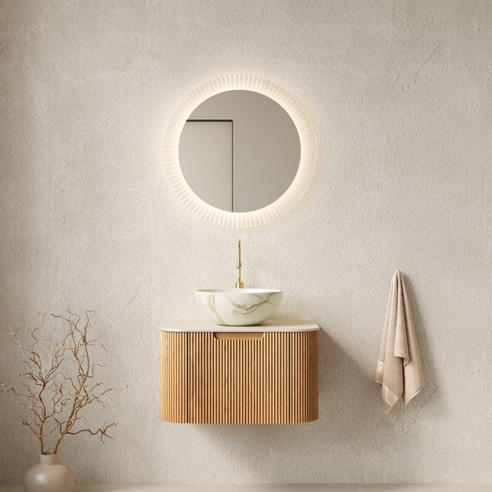 English Elm Dina Floating Bathroom Vanity with Sintered Stone Top and Crystal Glass Basin Beige,Natural Wood,Stone White W2615S00697