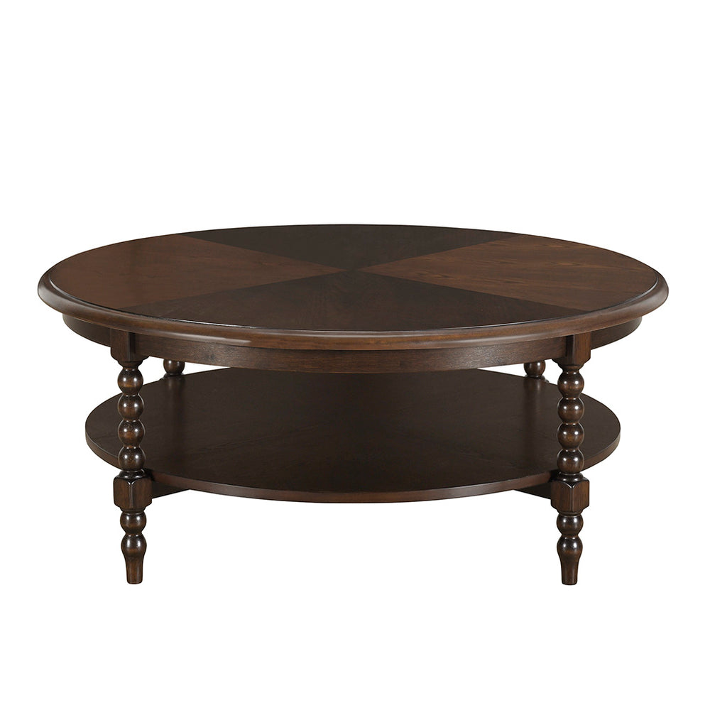 JLA Home Martha Stewart - Round Philippe Coffee Table by Martha Stewart in Morocco Brown with Lower Shelf, Turned Legs, Durable Craftsmanship MT120-1202