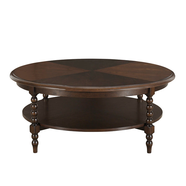 JLA Home Martha Stewart - Round Philippe Coffee Table by Martha Stewart in Morocco Brown with Lower Shelf, Turned Legs, Durable Craftsmanship MT120-1202