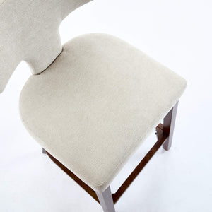 English Elm Mid Century Modern Counter Height Bar Stools Set of 2 with Curved Copper-Stud Back, Foam Spring Cushion, Walnut Legs and Adjustable Balance Studs Beige W1143P296347