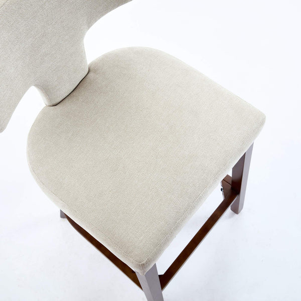 English Elm Mid Century Modern Counter Height Bar Stools Set of 2 with Curved Copper-Stud Back, Foam Spring Cushion, Walnut Legs and Adjustable Balance Studs Beige W1143P296347