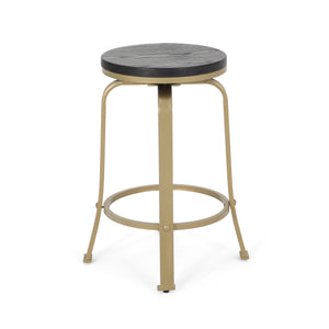 English Elm Christopher Knight Home® - COUNTER Industrial Swivel Counter Stool Set with Iron Frame and Faux Wood Ash Veneer Seating, Durable Design Black+Gold 59130.00BLKBRS