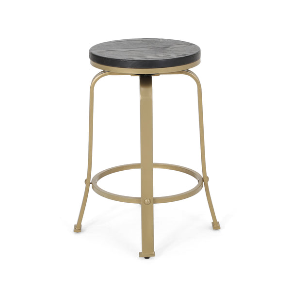 English Elm Christopher Knight Home® - COUNTER Industrial Swivel Counter Stool Set with Iron Frame and Faux Wood Ash Veneer Seating, Durable Design Black+Gold 59130.00BLKBRS