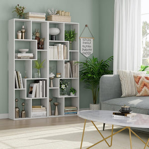 English Elm Asymmetrical Five Tier Geometric Bookcase Matte Sculptural Open Display Shelf White B372P431341