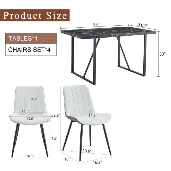 English Elm Table Modern Black Marble Mdf Dining Set With 4 Comfortable Pu Chairs - Stylish, Durable & Easy Care W1151S03404-GIGA