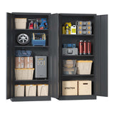 English Elm 71"H Metal Garage Storage Cabinet, Black Tool Steel Locking Cabinet With Doors and 3 Shelves, Tall Cabinets For Garage Storage Systems Lockable File Cabinet For Home Office, Classroom/Pantry