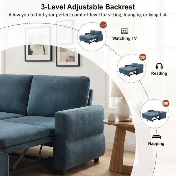 English Elm Convertible Chenille Sleeper Loveseat with Usb Ports and Reclining Backrest for Small Spaces Blue N719P390439C