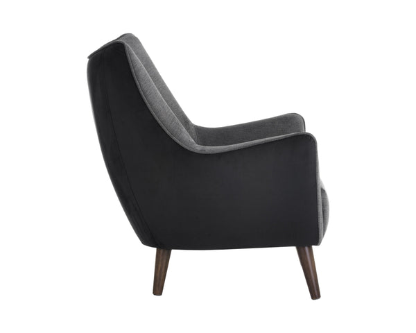 Sunpan Sorrel Lounge Chair - Mid-Century Elegance with Moisture-Repellent Fabric and Durable Wood Legs Polo Club Kohl Grey / Abbington Black