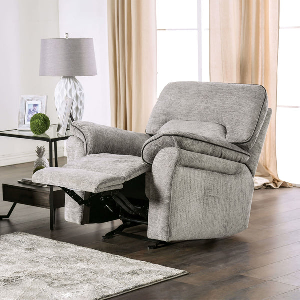 English Elm Transitional Multi-Function Glider Recliner with Channel Back, Cup Holders, Hidden Storage, Upholstered Comfort Light Gray 42 L x 30 W x 34 H B2741P385034