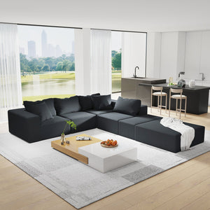 English Elm Modern Upholstered Sectional Sofa Set, Modular 132" L-Shaped Chenille Couch, No Assembly, Plush Comfort and Versatile Configuration Black W834S00374