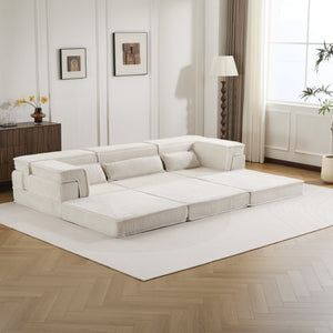 English Elm Compression Mahjong Sofa - Versatile Convertible Floor Bed, Soft Fleece, No Assembly, 3 Pillows W3723S00019