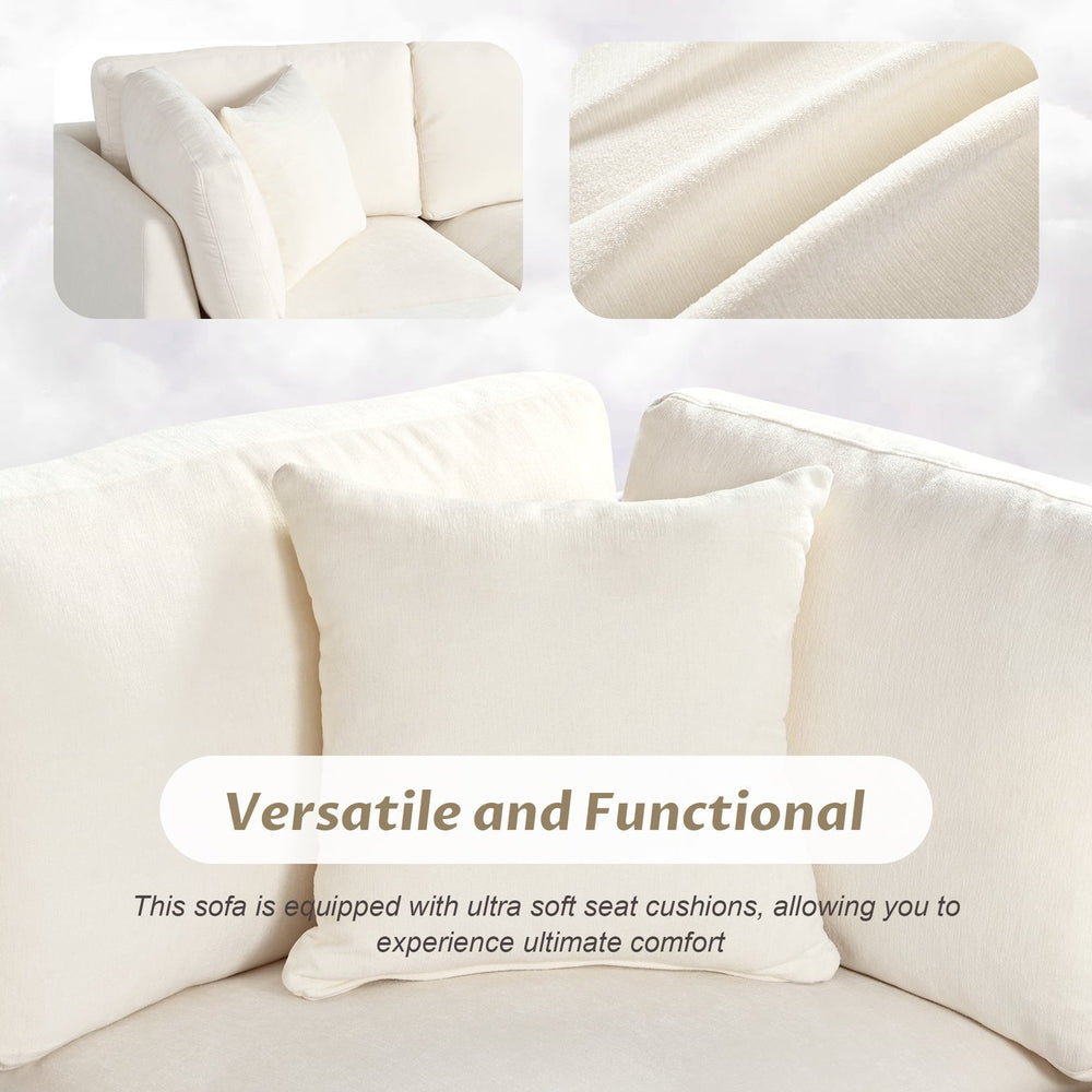 English Elm U-style Upholstered Modular Sofa with Storage Ottoman and Dual Cup Holders, Spacious 5-Seater Comfort Beige WY000414AAA