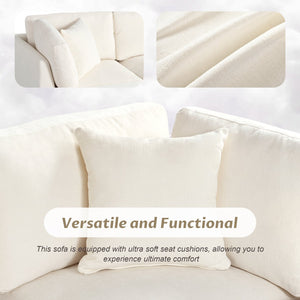 English Elm U-style Upholstered Modular Sofa with Storage Ottoman and Dual Cup Holders, Spacious 5-Seater Comfort Beige WY000414AAA