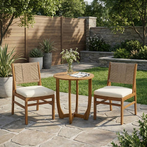 English Elm 3 Piece Acacia Wood Outdoor Bistro Set with Wicker Chairs Teak Finish Patio Balcony N773OD00085B