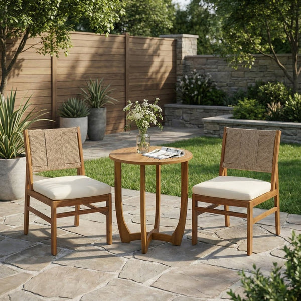 English Elm 3 Piece Acacia Wood Outdoor Bistro Set with Wicker Chairs Teak Finish Patio Balcony N773OD00085B