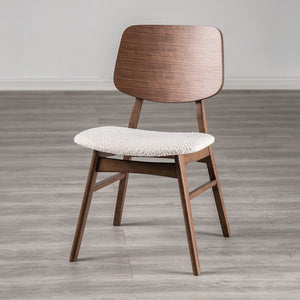 English Elm Mid-Century Upholstered Side Chair Pair with Rubberwood Frame, Curved Backrest and Cozy Seat Cushioning Beige,Walnut 40 L x 23 W x 6 H B2741P406188