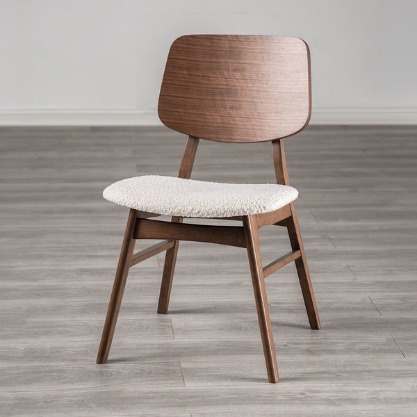 English Elm Mid-Century Upholstered Side Chair Pair with Rubberwood Frame, Curved Backrest and Cozy Seat Cushioning Beige,Walnut 40 L x 23 W x 6 H B2741P406188